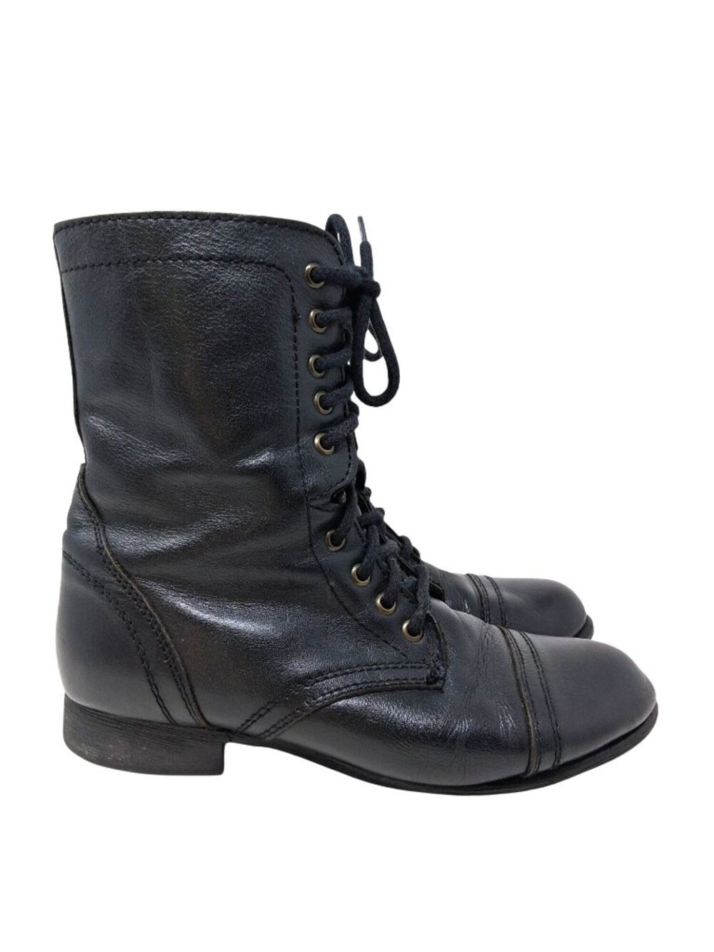 Steve Madden TROOPA Black Lace-Up Leather Combat Boots Size 9W